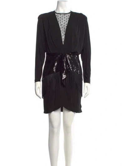 Pre-owned Dundas V-neck Long Dress In Black