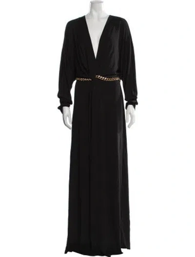 Pre-owned Dundas V-neck Long Dress W/ Tags In Black
