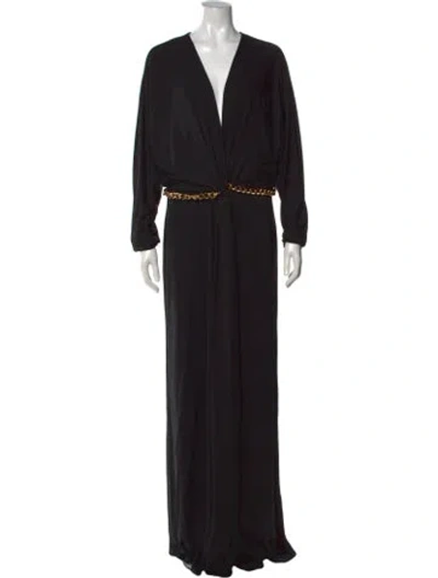 Pre-owned Dundas V-neck Long Dress W/ Tags In Black