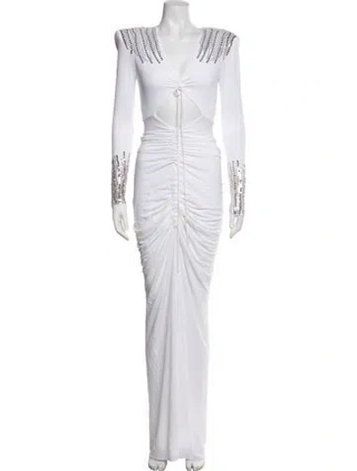 Pre-owned Dundas V-neck Long Dress W/ Tags In White