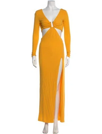 Pre-owned Dundas V-neck Long Dress In Yellow
