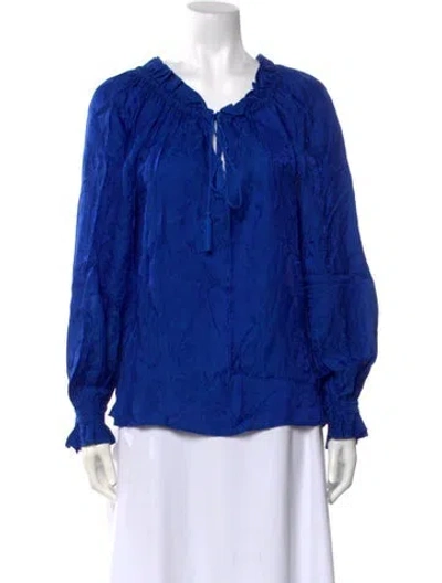 Pre-owned Dundas V-neck Long Sleeve Blouse In Blue