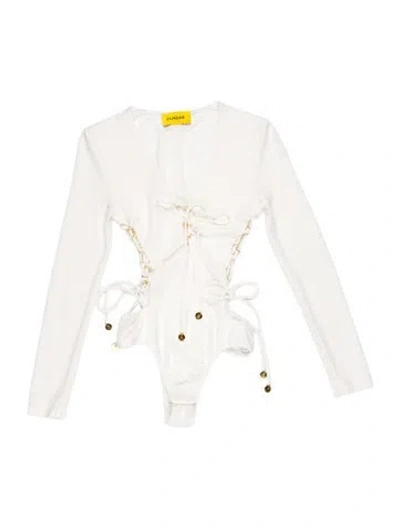 Pre-owned Dundas V-neck Long Sleeve Crop Top In White