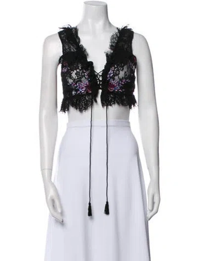 Pre-owned Dundas V-neck Sleeveless Crop Top In Black