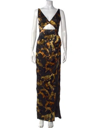 Pre-owned Dundas X Revolve Animal Print Long Dress In Black