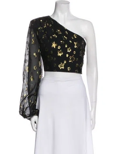 Pre-owned Dundas X Revolve Floral Print One-shoulder Crop Top In Black