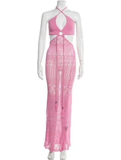 Pre-owned Dundas X Revolve Lace Pattern Long Dress In Pink