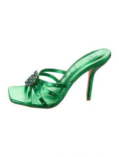 Pre-owned Dundas X Revolve Leather Slides In Green