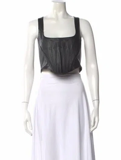 Pre-owned Dundas X Revolve Leather Square Neckline Crop Top W/ Tags In Black