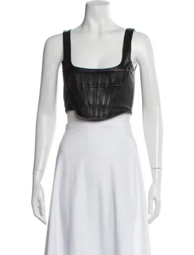 Pre-owned Dundas X Revolve Leather Square Neckline Crop Top In White