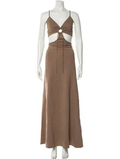 Pre-owned Dundas X Revolve V-neck Long Dress In Brown