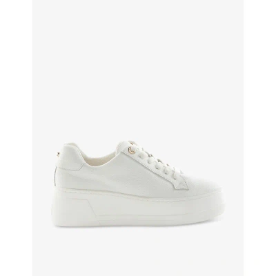 Dune Womens White-leather Mix Episode Padded Leather Flatform Trainers