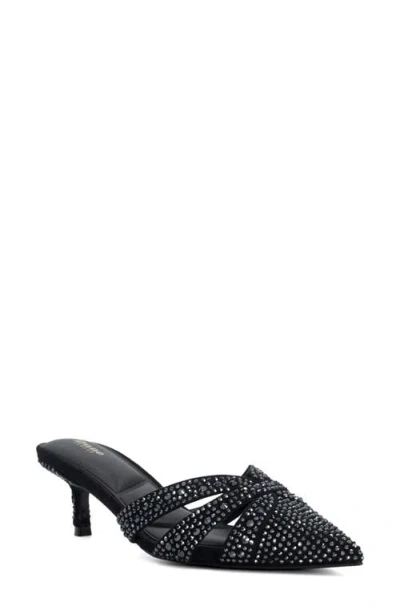 Dune London Calla Pointed Toe Kitten Heel Mule In Black Synthetic