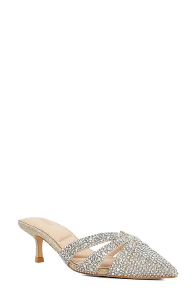 Dune London Calla Pointed Toe Kitten Heel Mule In Gold Synthetic