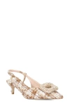 Dune London Centrepiece Slingback Pointed Toe Kitten Heel Pump In Beige