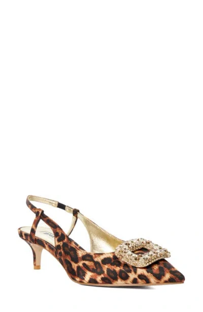 Dune London Centrepiece Slingback Pointed Toe Kitten Heel Pump In Leopard