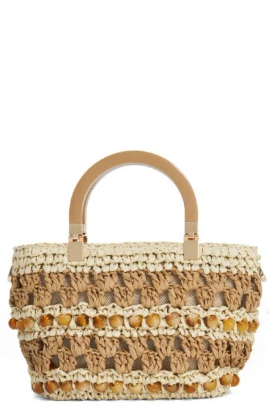 Dune London Dahlia Raffia Bead Detail Tote In Brown