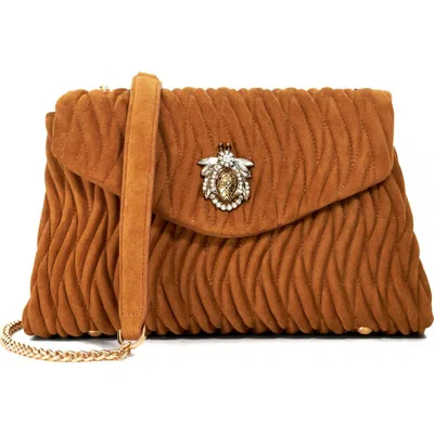 Dune London Darling Matelassé Suede Crossbody Bag In Brown