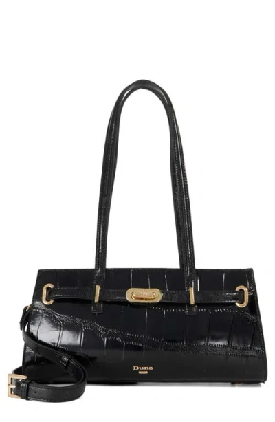 Dune London Depend Croc Embossed Leather Shoulder Bag In Black