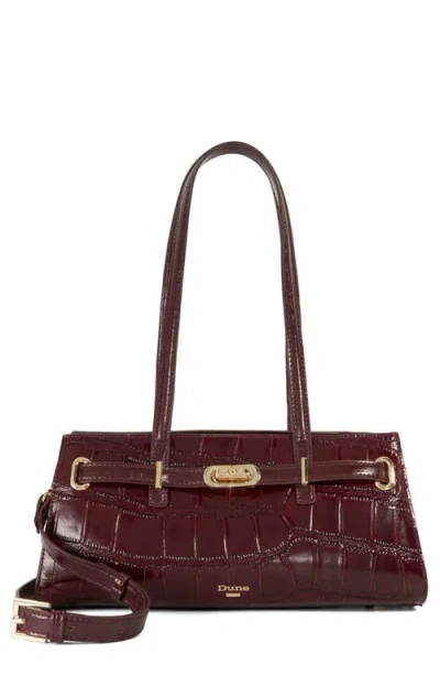 Dune London Depend Croc Embossed Leather Shoulder Bag In Burgundy