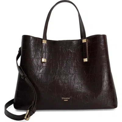Dune London Dorrie Croc Embossed Faux Leather Tote In Dark Brown