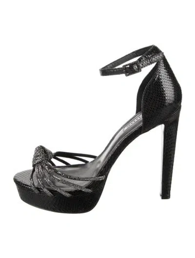 Pre-owned Dune London Embossed Leather Animal Print Sandals In Black