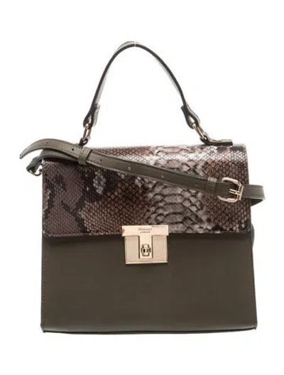 Pre-owned Dune London Embossed Leather Shoulder Bag In Green