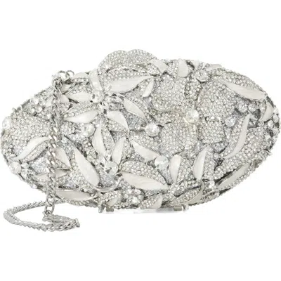 Dune London Extravagant Crystal Floral Faux Leather Clutch In Gray