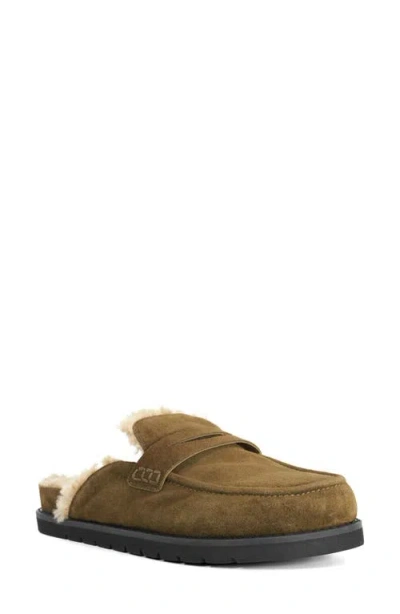 Dune London Goldy Faux Shearling Lined Mule In Khaki
