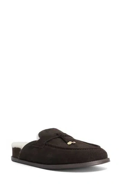 Dune London Gravitas Leather Faux Fur Lined Mule In Brown