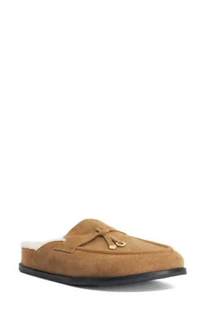 Dune London Gravitas Leather Faux Fur Lined Mule In Tan