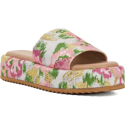 Dune London Lanie Platform Slide Sandal In White/floral