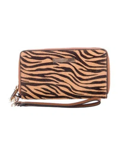 Pre-owned Dune London Leather Animal Print Wristlet In Brown