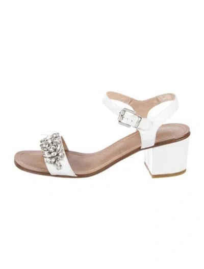 Pre-owned Dune London Leather Crystal Embellishments Sandals In Black/white