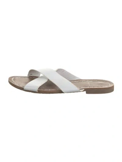 Pre-owned Dune London Leather Crystal Embellishments Slides In White