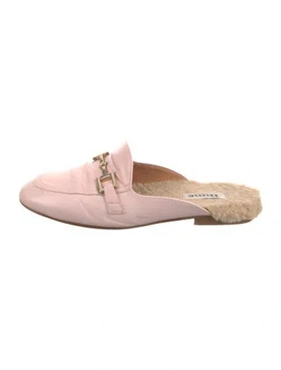 Pre-owned Dune London Leather Fur Trim Mules In Pink