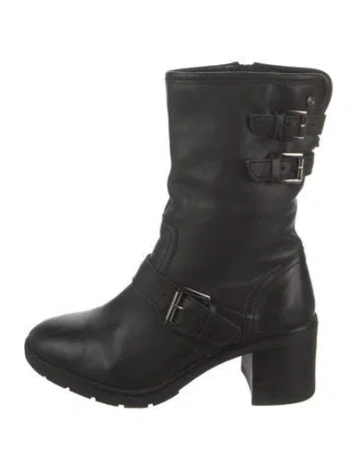 Pre-owned Dune London Leather Moto Boots In Black