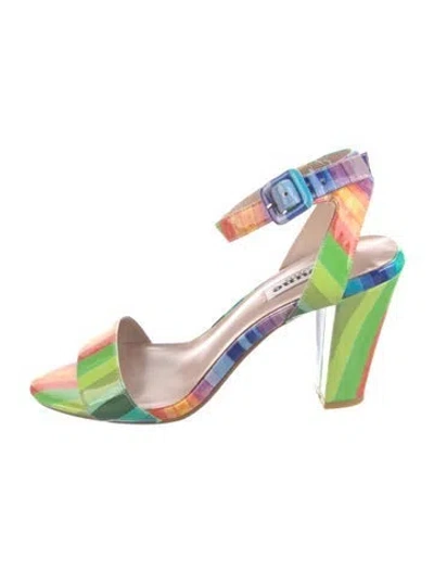Pre-owned Dune London Leather Striped Sandals In Green