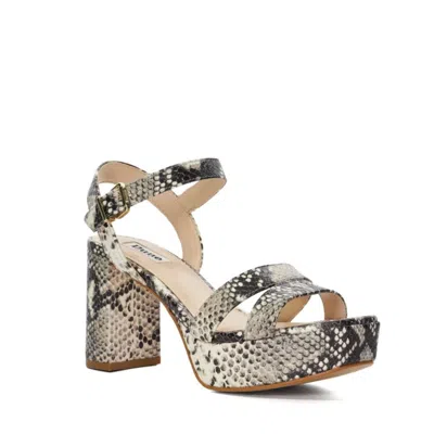 Dune London Molten Sandals Women's Natural Snake Print Block Heel Htat1023 In Multi