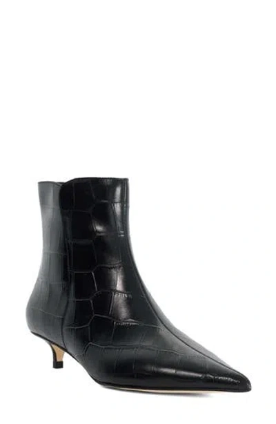 Dune London Ohlove Croc Embossed Leather Bootie In Black