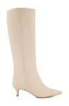 Dune London Smooth Pointed Toe Knee High Kitten Heel Boot In Ecru