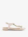 Dune Womens Ecru-leather Nissa Jewel-embellished Flat Leather Sandals In None/clear