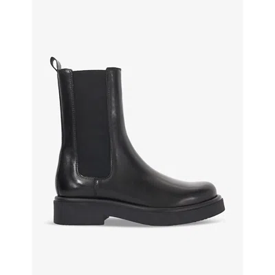 Dune Womens Black Leather Palmo Chunky-sole Flat Chelsea Boots