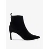 Dune Womens Black Suede Obsessively Logo-badge Stiletto-heel Ankle Boots In Black Suede
