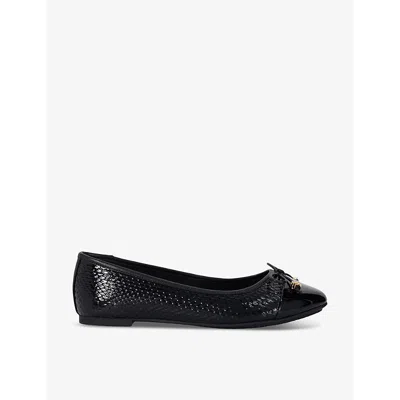 Dune Womens Black Synthetic Patent Hallo Bow-embellished Patent-leather Ballet Flats