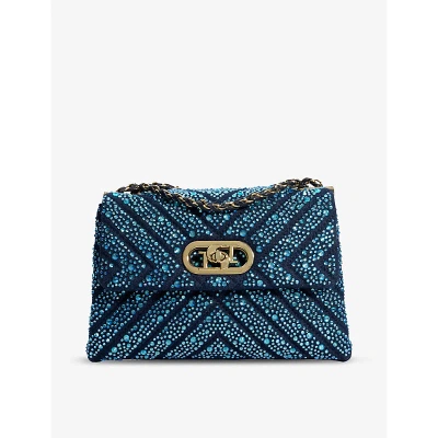 Dune Womens Blue-denim Fabric Regent Small Crystal-embellished Quilted Woven Shoulder Bag