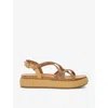 Dune Womens Camel-leather Ledge Crystal-embellished Woven Flatform Sandals In Camel-leather