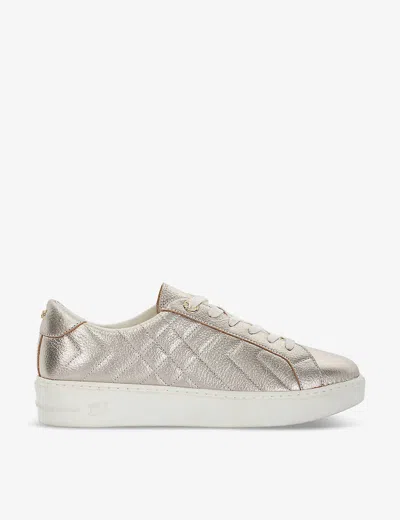 Dune Womens Gold Leather Egent Quilted Platform Low-top Trainers
