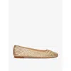 DUNE DUNE WOMENS GOLD-LEATHER HEIGHTS BOW-EMBELLISHED WOVEN LEATHER BALLET FLATS