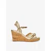 Dune Womens Gold-leather Kaino Tie-knot Metallic-leather Heeled Wedges In Gold-leather
